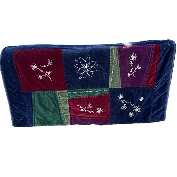 Boho Velvet Patchwork Embroidered Throw Blanket Colorblock Floral 49x60 FLAWS - Picture 2 of 16